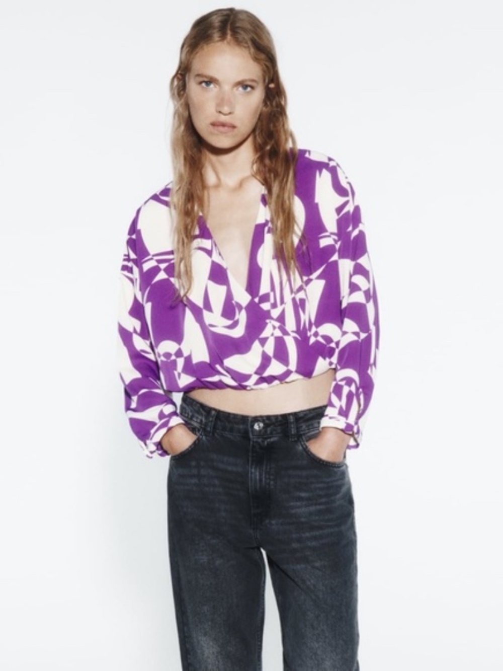 Zara NWT Ruched Print Top